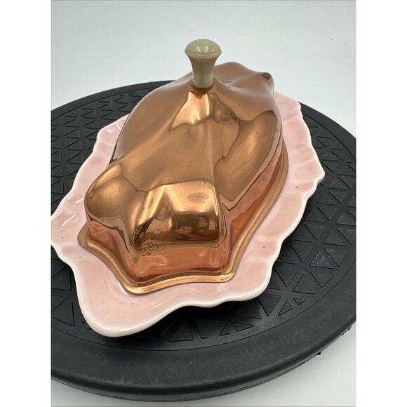 Vintage Ceramic Butter Dish Pottery Studio art USA Cooper Lid MCM - Picture 4 of 9